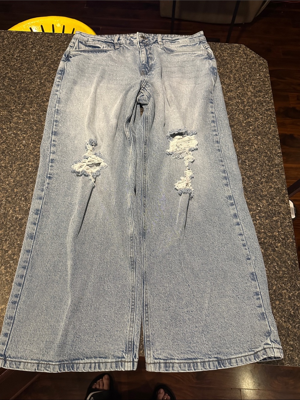 Light Blue Distressed Wide-Leg Women's Jeans